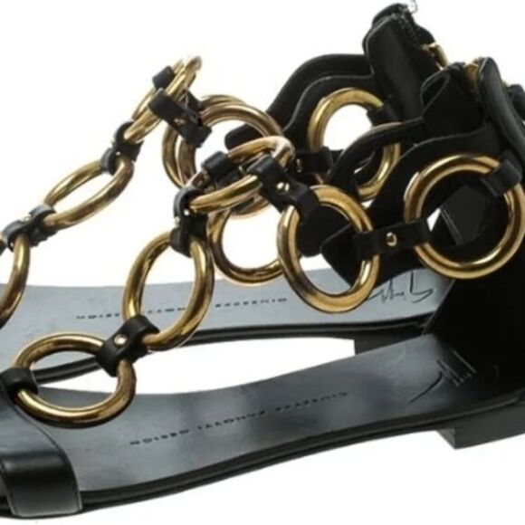 Giuseppe Zanotti Gold Chain Leather flat sandals - Picture 9 of 12